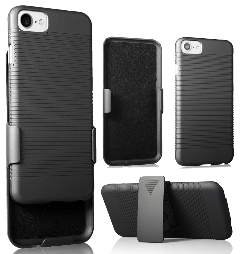 Case for iPhone SE (2nd/3rd gen), iPhone 7, iPhone 8, Hard Protective Case + Belt Holster, Black