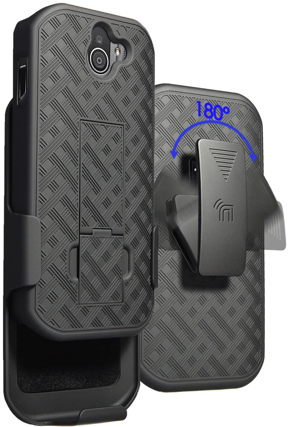 [AK69CB:BK] Case for Kyocera DuraForce PRO 2 (E6910, E6920), Hard Protective Case + Belt Holster, Black