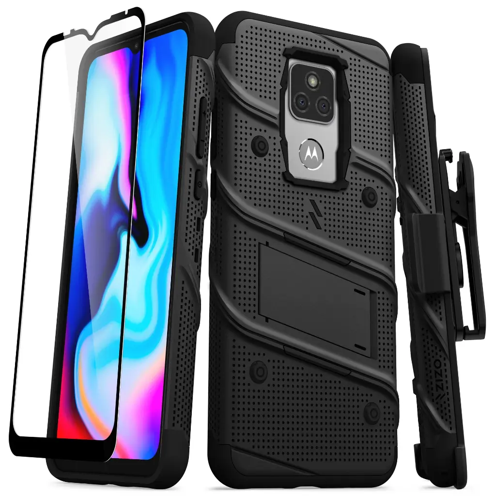 Case for Moto G Play 2021, Protective Case + Belt Holster, Black