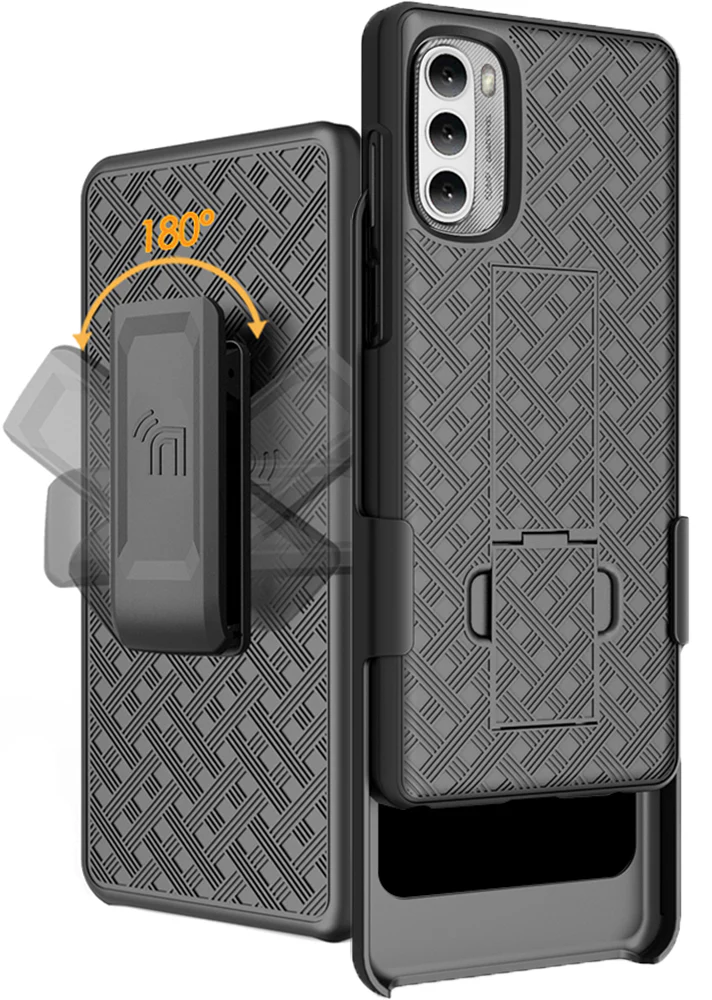 Case for Moto G Stylus 4G 2022, Hard Protective Case + Belt Holster, Black