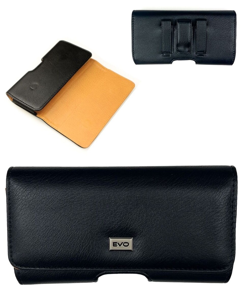 Horizontal leather smartphone pouch, Black, 6"