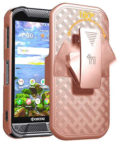 [AK69CB:RG] Case for Kyocera DuraForce PRO 2 (E6910, E6920), Hard Protective Case + Belt Holster, Rose Gold