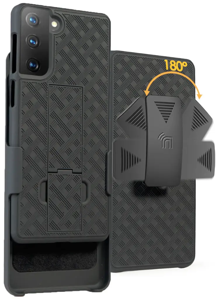 Case for Galaxy S21+, Hard Protective Case + Belt Holster, Black